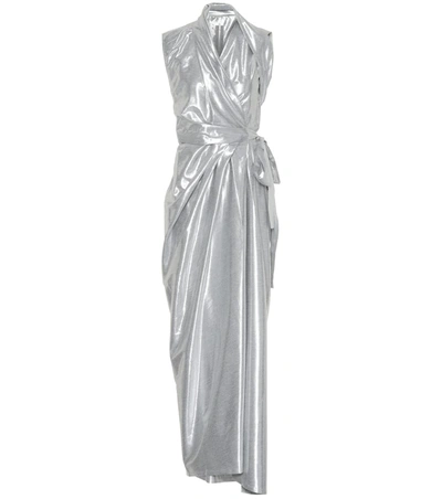 Rick Owens Metallic Silk-blend Midi Dress In Silver