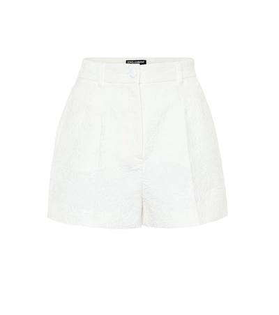 Dolce & Gabbana Pleated Cotton-blend Floral-jacquard Shorts In White