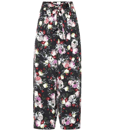 Erdem Everett Floral Satin Pajama Pants In Black