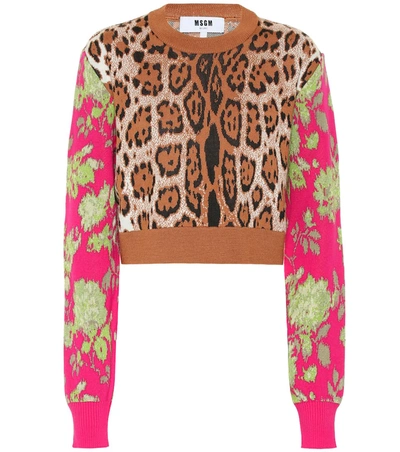 Msgm Leopard-print Wool-blend Sweater In Beige