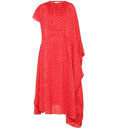 Balenciaga Polka-dot Silk Midi Dress In Red