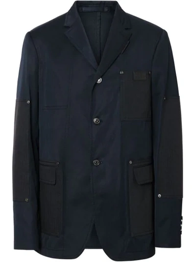 Burberry Herringbone Patch Detail Cotton Twill Blend Jacket In Blue