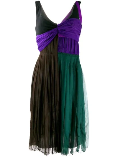 Pre-owned Prada Colour Block Pleated Dress In Brown