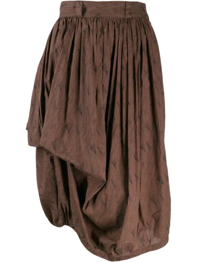 Pre-owned Versace 1980's Gathered Asymmetric Skirt In Brown