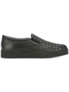 Bottega Veneta Intrecciato Leather Slip-on Sneakers In Black