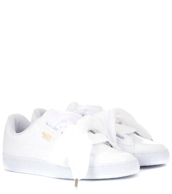 puma patent basket heart sneaker in white