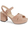 Prada Suede Crisscross Ankle-wrap 65mm Sandals In Nude Suede