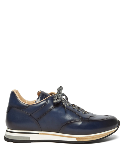 Dunhill Duke Patina Low-top Leather Trainers In Blue