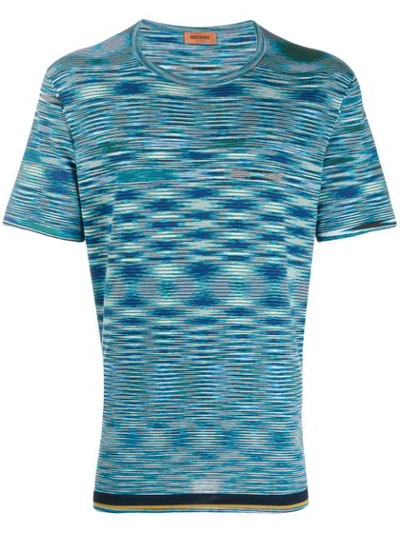 Missoni Space-dyed Knitted Cotton T-shirt In Blue