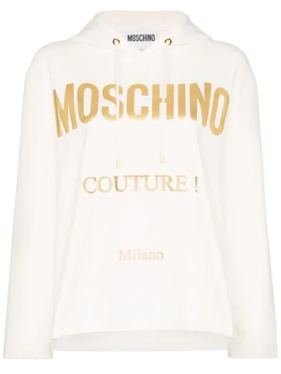 Moschino Printed Cotton-blend Jersey Hoodie In White