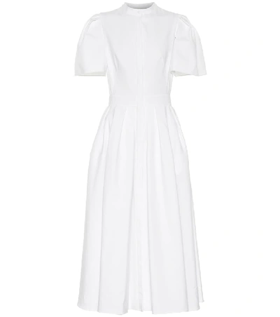 Alexander Mcqueen Short-sleeved Cotton Midi Dress In White