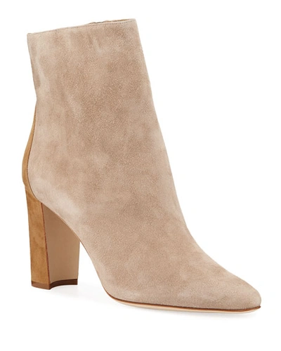 Manolo Blahnik Rosie Block-heel Suede Booties In Beige