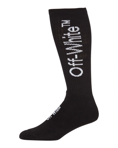 Off-white Men's Diagonal-stripe Mid-length Socks In Black