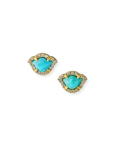 Legend Amrapali 18k Kamalini Lotus Turquoise Stud Earrings W/ Diamonds