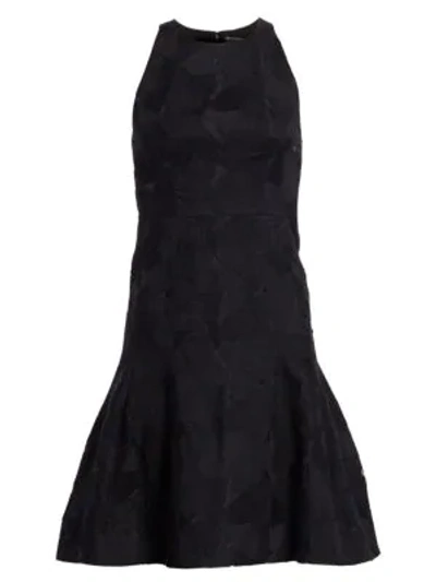 Halston Heritage Sleeveless High-neck Tulip Fit-&-flare Jacquard Dress In Black
