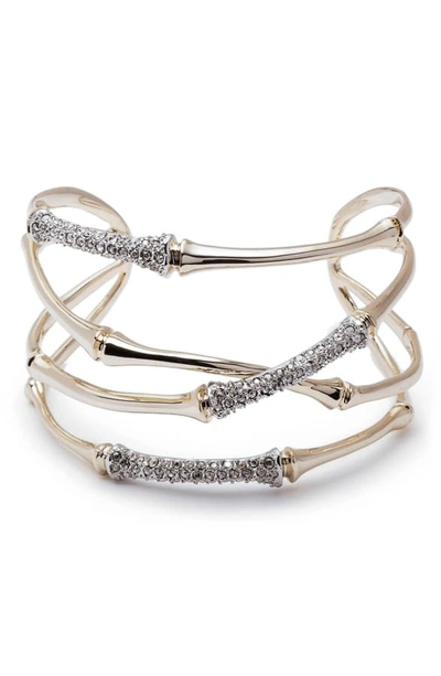 Alexis Bittar Orbiting Bamboo Crystal Encrusted Cuff Bracelet In Crystal/gold