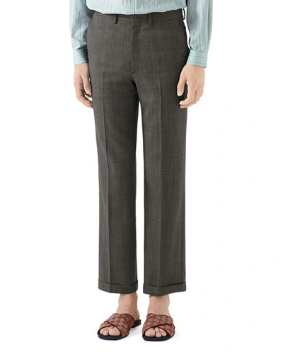 Gucci Men's Wool Pindot Trousers In Black/white