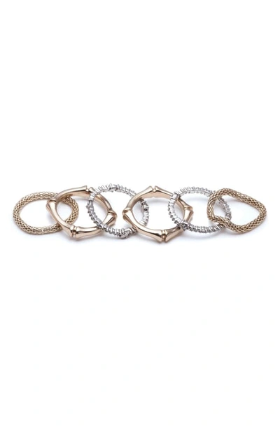 Alexis Bittar Set Of 6 Bamboo Carved Rings In Two Tone