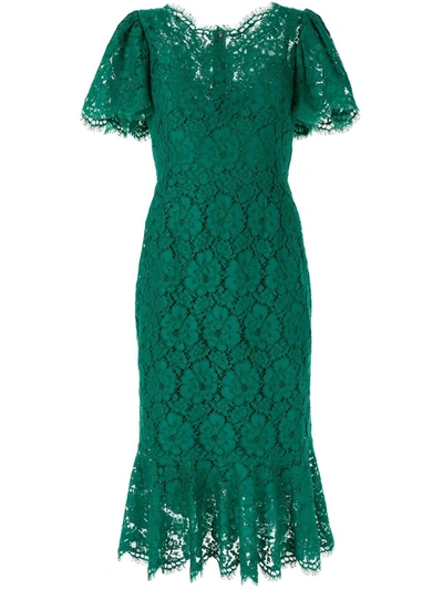 Dolce & Gabbana Ruffled Lace Midi Dress In Green