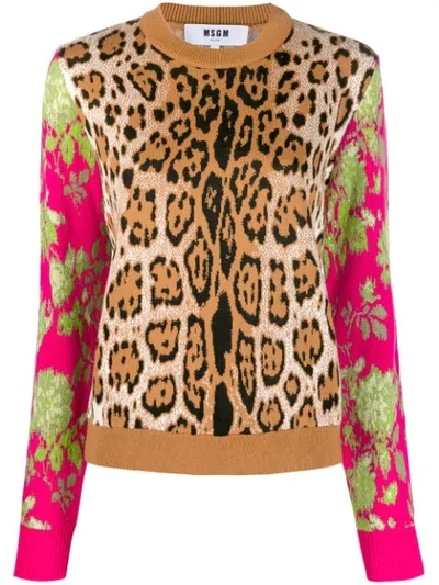 Msgm Leopard-intarsia Sweater In Neutrals