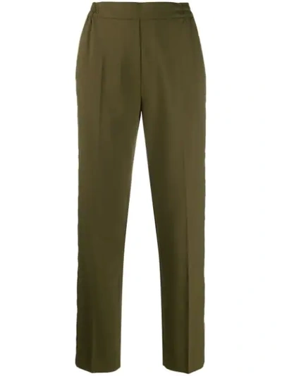 Etro Striped Wool-blend Straight-leg Trousers In Green