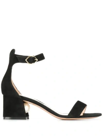 Nicholas Kirkwood Miri Faux Pearl-embellished Suede Sandals In Black