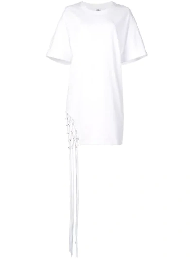 Area Dress With Net Inlay In White.