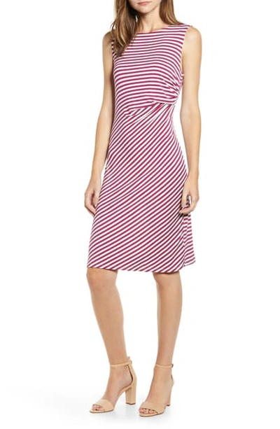 B Collection By Bobeau Side Drape Knit Dress In Mulberry/ White Stripe