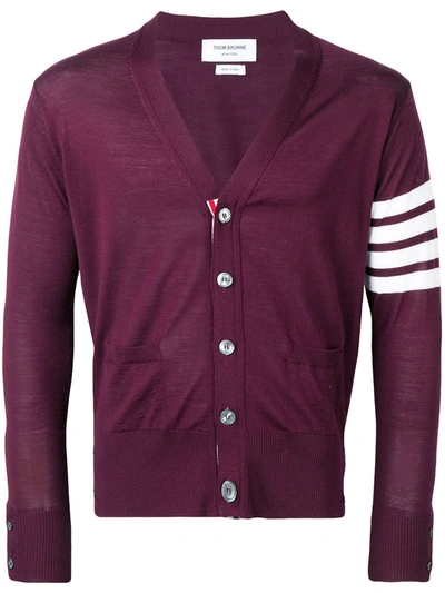 Thom Browne Fine Merino Wool V-neck Cardigan In Red