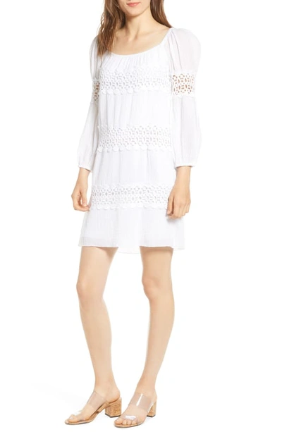 Bailey44 Mykonos Lace Detail Long Sleeve Cotton Shift Dress In White