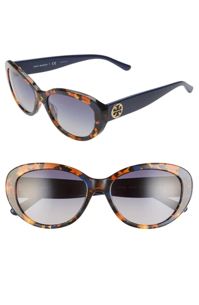 Tory Burch 56mm Gradient Cat Eye Sunglasses In Amber Tortoise/ Blue Gradient