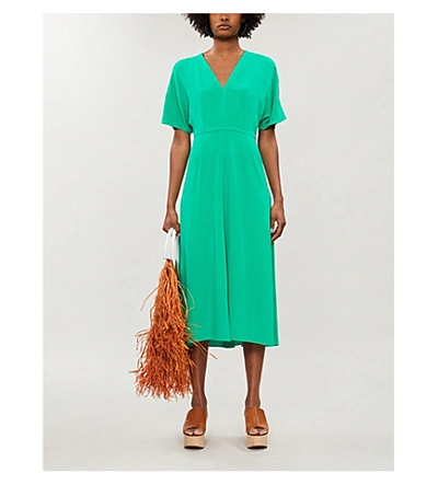 Whistles Zelena Tie-back Crepe Midi-dress In Green