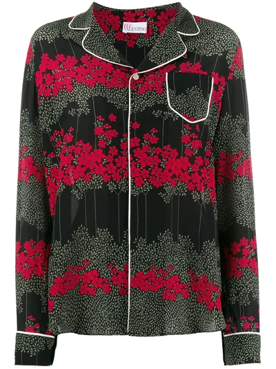 Red Valentino Shirt With Dreaming Peony Print In Black