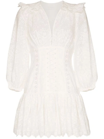 Zimmermann Corset Cotton Lace Mini Dress In White