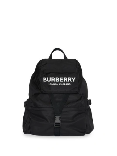 Burberry Logo Print Nylon Backpack In Black