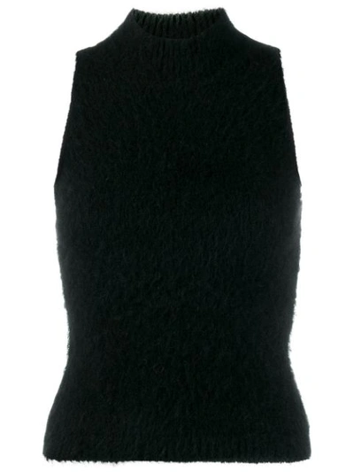 Versace Halter Neck Mohair Blend Knit Crop Top In Black
