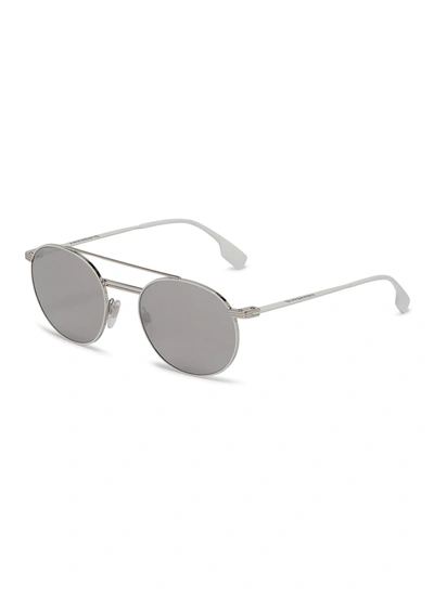 Burberry Double Bridge Mirror Metal Round Sunglasses In Metallic