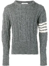 Thom Browne 4bar Aran Cable Pullover In Grey