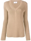 Ami Alexandre Mattiussi Women's V Collar Rib Sweater In Brown