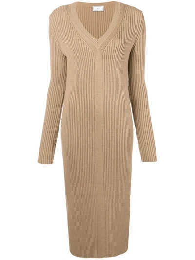 Ami Alexandre Mattiussi Long Dress V Collar In Neutrals