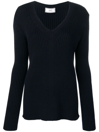 Ami Alexandre Mattiussi Women's V Collar Rib Sweater In Blue