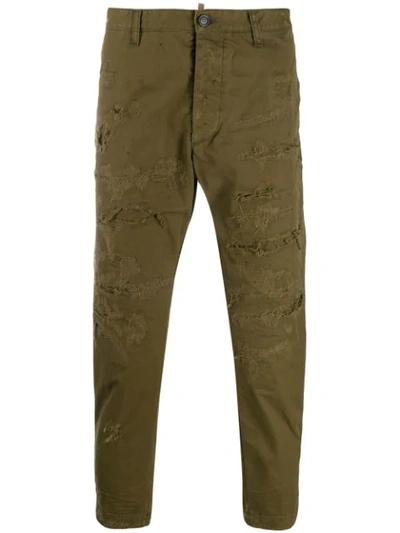 Dsquared2 Distressed Cargo Trousers In Green