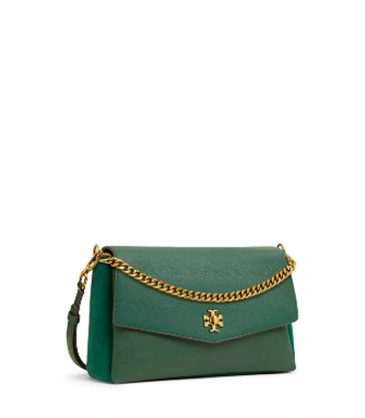 Tory Burch Kira Mixed-materials Double-strap Shoulder Bag In Green