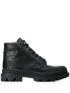 Prada Brushed Leather Lace-up Boots In Black