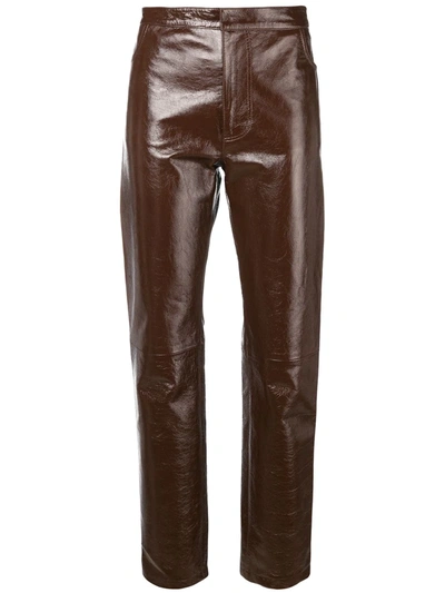 Ami Alexandre Mattiussi Patent Leather Pants In Brown