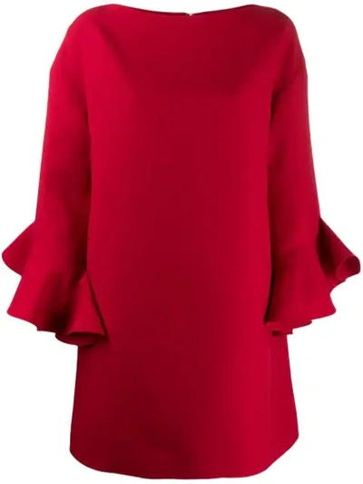 Valentino Trumpet-sleeve Shift Dress In Red