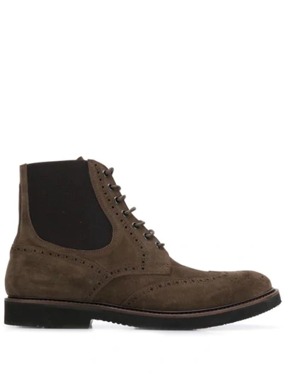 Eleventy Perforated Lace-up Boots In Brown