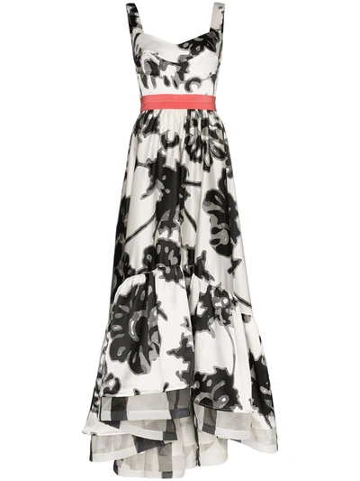 Silvia Tcherassi Elvira Satin-trimmed Floral-print Silk-chiffon Midi D In White/black Floral