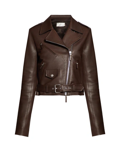 The Row Perlin Leather Biker Jacket In Brown
