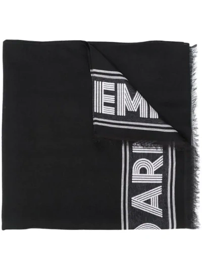 Emporio Armani Brushed Scarf With Maxi Logo In Black